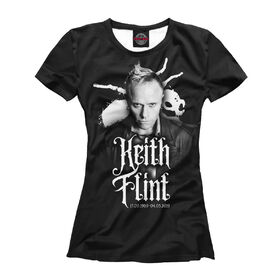 Футболка для девочек с принтом Keith Flint в Екатеринбурге, Интерлок, плотность ткани 135-140 гр/кв.м; Состав: 100% полиэстер | Ткань сандвич - ткань, специально разработанная для сублимационной печати. Снаружи это 100% полиэстеровый трикотаж, изнутри - 100% нежный хлопок.  Ткань мягкая, эластичная, хорошо держит форму. Ткань не мнется, гигиеничная, хорошо пропускает воздух, легко впитывает влагу, легко стирается и  быстро сохнет. 	 | Тематика изображения на принте: 