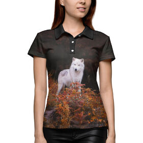 Женская рубашка поло 3D с принтом Белый Волк в Курске,  |  | 