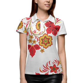 Женская рубашка поло 3D с принтом Хохлома в Тюмени,  |  | 