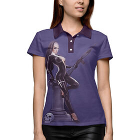 Женская рубашка поло 3D с принтом Монашка с автоматом ,  |  | Тематика изображения на принте: 