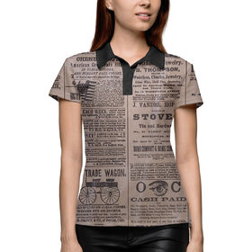 Женская рубашка поло 3D с принтом Vintage Newspaper в Новосибирске,  |  | 