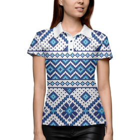 Женская рубашка поло 3D с принтом Пиксельная гжель в Курске,  |  | Тематика изображения на принте: 