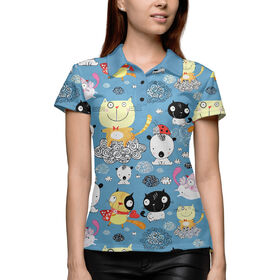 Женская рубашка поло 3D с принтом Кошечки ,  |  | Тематика изображения на принте: 