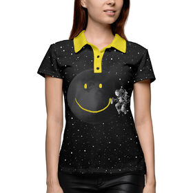 Женская рубашка поло 3D с принтом Лунная улыбка в Санкт-Петербурге,  |  | 