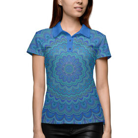 Женская рубашка поло 3D с принтом Blue Mandala в Курске,  |  | 