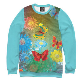 Мужской свитшот 3D с принтом Цветочные мечты с бабочками. в Санкт-Петербурге,  |  | 