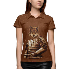 Женская рубашка поло 3D с принтом Волк самурай в Тюмени,  |  | Тематика изображения на принте: 