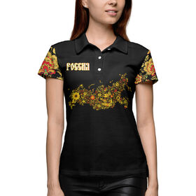 Женская рубашка поло 3D с принтом Россия Хохлома в Тюмени,  |  | Тематика изображения на принте: 