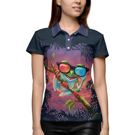 Женская рубашка поло 3D с принтом Лягушка в очках ,  |  | 