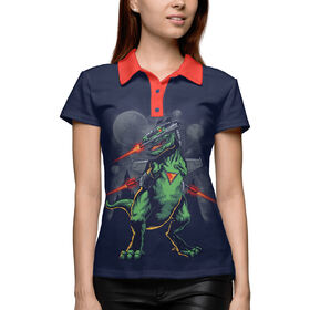 Женская рубашка поло 3D с принтом Звездный динозавр в Курске,  |  | 