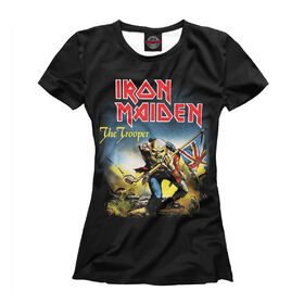 Футболка для девочек с принтом Iron Maiden в Курске, Интерлок, плотность ткани 135-140 гр/кв.м; Состав: 100% полиэстер | Ткань сандвич - ткань, специально разработанная для сублимационной печати. Снаружи это 100% полиэстеровый трикотаж, изнутри - 100% нежный хлопок.  Ткань мягкая, эластичная, хорошо держит форму. Ткань не мнется, гигиеничная, хорошо пропускает воздух, легко впитывает влагу, легко стирается и  быстро сохнет. 	 | Тематика изображения на принте: 