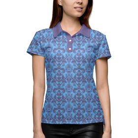 Женская рубашка поло 3D с принтом Damask Blue Rasberry в Новосибирске,  |  | 