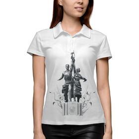 Женская рубашка поло 3D с принтом Рабочий и колхозница ,  |  | 