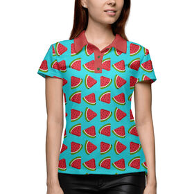 Женская рубашка поло 3D с принтом Арбуз в Екатеринбурге,  |  | Тематика изображения на принте: 