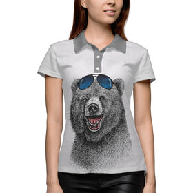 Женская рубашка поло 3D с принтом Счастливый медведь в Кировске,  |  | 
