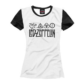 Женская футболка 3D с принтом Led Zeppelin в Санкт-Петербурге, Выбор из трех типов ткани | <ul> <li>Обычная ткань — интерлок, спортивный трикотаж. Плотность 140 г/м.кв. Состав: 100% полиэстер</li> <li>Премиум ткань — джерси, мягкий трикотаж. Плотность 180 г/м.кв. Состав: 97% полиэстер, 3% эластан</li> <li>Люкс ткань — кулирка, наиболее плотная и долговечня ткань. Плотность 210 г/м.кв. Состав: 97% полиэстер, 3% эластан</li> </ul> | 