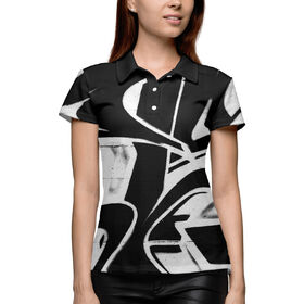 Женская рубашка поло 3D с принтом Чёрно-белое граффити в Екатеринбурге,  |  | 