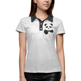Женская рубашка поло 3D с принтом Панда в кармане в Кировске,  |  | Тематика изображения на принте: 