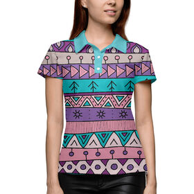 Женская рубашка поло 3D с принтом Голубые этнические полосы в Тюмени,  |  | 