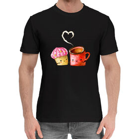 Мужская хлопковая футболка с принтом Мороженка и кофе ,  |  | 