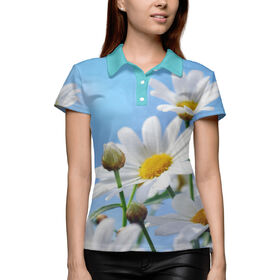 Женская рубашка поло 3D с принтом Ромашки ,  |  | 