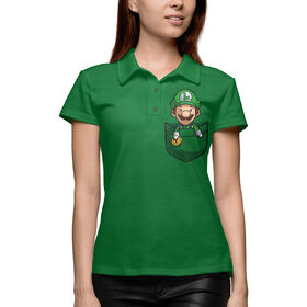 Женская рубашка поло 3D с принтом Марио в кармане в Тюмени,  |  | 
