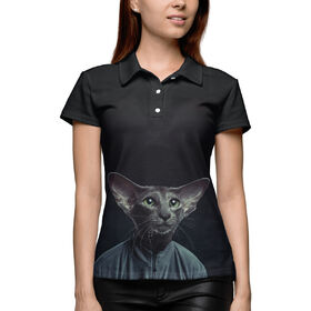 Женская рубашка поло 3D с принтом Кот в спортивках в Петрозаводске,  |  | Тематика изображения на принте: 