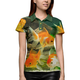 Женское поло 3D с принтом Золотые рыбки в Рязани,  |  | Тематика изображения на принте: 