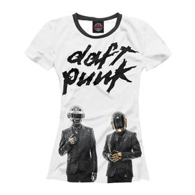 Женская футболка 3D с принтом Daft Punk в Белгороде, Выбор из трех типов ткани | <ul> <li>Обычная ткань — интерлок, спортивный трикотаж. Плотность 140 г/м.кв. Состав: 100% полиэстер</li> <li>Премиум ткань — джерси, мягкий трикотаж. Плотность 180 г/м.кв. Состав: 97% полиэстер, 3% эластан</li> <li>Люкс ткань — кулирка, наиболее плотная и долговечня ткань. Плотность 210 г/м.кв. Состав: 97% полиэстер, 3% эластан</li> </ul> | 