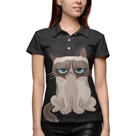 Женская рубашка поло 3D с принтом Грустный котик в Екатеринбурге,  |  | 