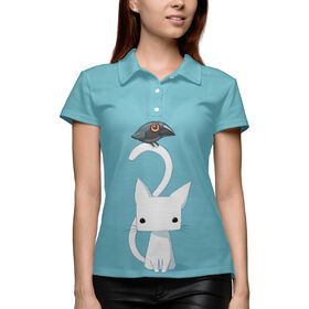 Женская рубашка поло 3D с принтом Котик и ворон ,  |  | 