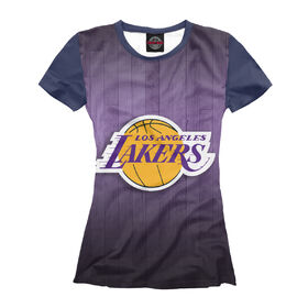 Женская футболка 3D с принтом Los Angeles Lakers в Курске, Выбор из трех типов ткани | <ul> <li>Обычная ткань — интерлок, спортивный трикотаж. Плотность 140 г/м.кв. Состав: 100% полиэстер</li> <li>Премиум ткань — джерси, мягкий трикотаж. Плотность 180 г/м.кв. Состав: 97% полиэстер, 3% эластан</li> <li>Люкс ткань — кулирка, наиболее плотная и долговечня ткань. Плотность 210 г/м.кв. Состав: 97% полиэстер, 3% эластан</li> </ul> | 