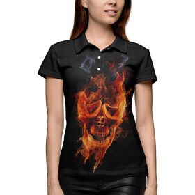 Женская рубашка поло 3D с принтом Череп в огне в Екатеринбурге,  |  | Тематика изображения на принте: 