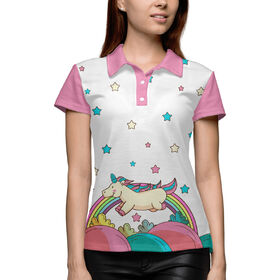 Женская рубашка поло 3D с принтом Маленький Единорог в Тюмени,  |  | 