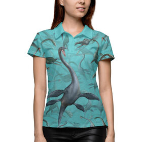 Женская рубашка поло 3D с принтом Морские динозавры в Курске,  |  | Тематика изображения на принте: 