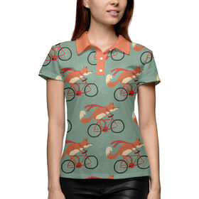 Женская рубашка поло 3D с принтом Лисички на велосипеде ,  |  | 