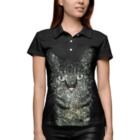 Женская рубашка поло 3D с принтом Звездный кот в Кировске,  |  | Тематика изображения на принте: 