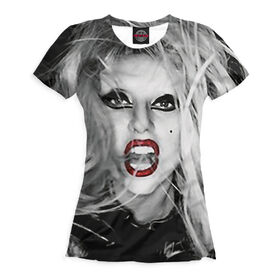 Женская футболка 3D с принтом Lady Gaga в Екатеринбурге, Выбор из трех типов ткани | <ul> <li>Обычная ткань — интерлок, спортивный трикотаж. Плотность 140 г/м.кв. Состав: 100% полиэстер</li> <li>Премиум ткань — джерси, мягкий трикотаж. Плотность 180 г/м.кв. Состав: 97% полиэстер, 3% эластан</li> <li>Люкс ткань — кулирка, наиболее плотная и долговечня ткань. Плотность 210 г/м.кв. Состав: 97% полиэстер, 3% эластан</li> </ul> | 