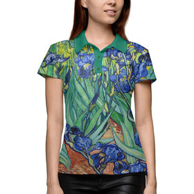 Женская рубашка поло 3D с принтом Ирисы в Курске,  |  | Тематика изображения на принте: 