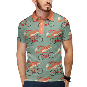 Мужская рубашка поло 3D с принтом Лисички на велосипеде в Петрозаводске,  |  | Тематика изображения на принте: 