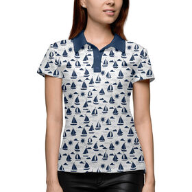 Женская рубашка поло 3D с принтом Кораблики на белом ,  |  | Тематика изображения на принте: 