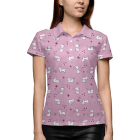 Женская рубашка поло 3D с принтом Коты на Розовом ,  |  | 