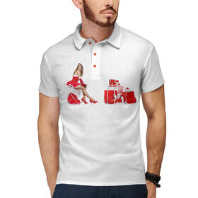 Мужская рубашка поло 3D с принтом Снегурочка с подарками в Екатеринбурге,  |  | Тематика изображения на принте: 