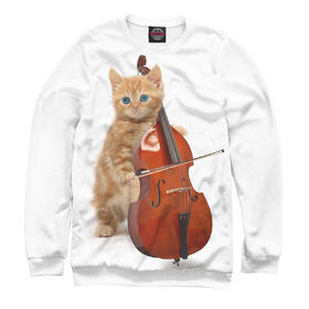 Мужской свитшот 3D с принтом Котёнок со скрипкой в Петрозаводске,  |  | Тематика изображения на принте: 