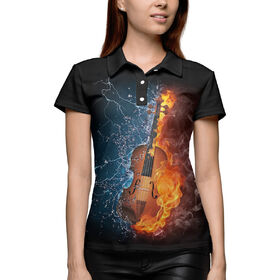 Женская рубашка поло 3D с принтом Скрипка в огне и воде ,  |  | 