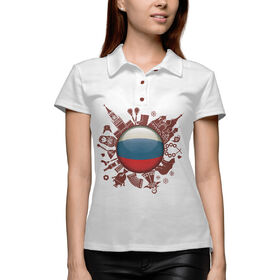 Женская рубашка поло 3D с принтом Глобус России в Кировске,  |  | 