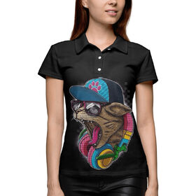 Женская рубашка поло 3D с принтом кот в кепке в Кировске,  |  | Тематика изображения на принте: 
