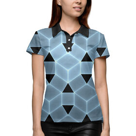 Женская рубашка поло 3D с принтом Blue cube в Санкт-Петербурге,  |  | 