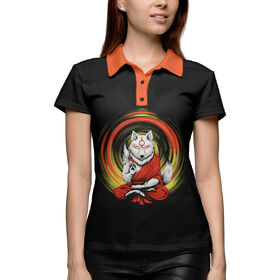 Женская рубашка поло 3D с принтом Медитирующий волк ,  |  | 