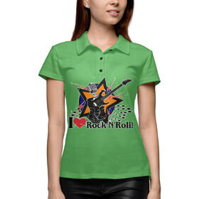 Женская рубашка поло 3D с принтом I love Rock-n-nRoll в Петрозаводске,  |  | 